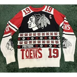 Patrick Toews #19 Chicago Blackhawks Ugly Christmas Sweater Men's Size Large